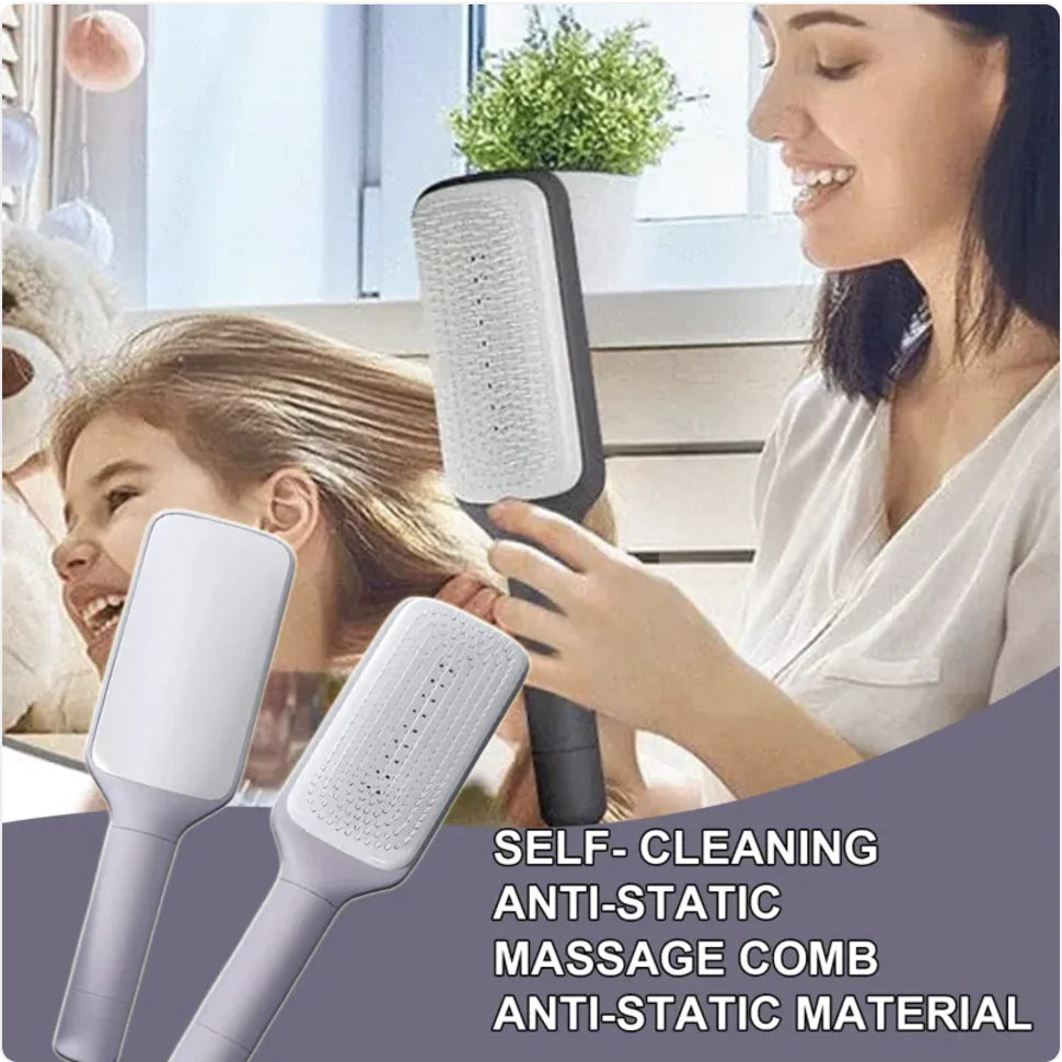 4-in-1 Self-Cleaning Anti-Static Hair Brush with Massage and Lifting Function