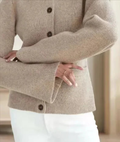 Women's Knitted Cardigan Coat – Relaxed Fit Round-Neck Sweater for Autumn & Winter