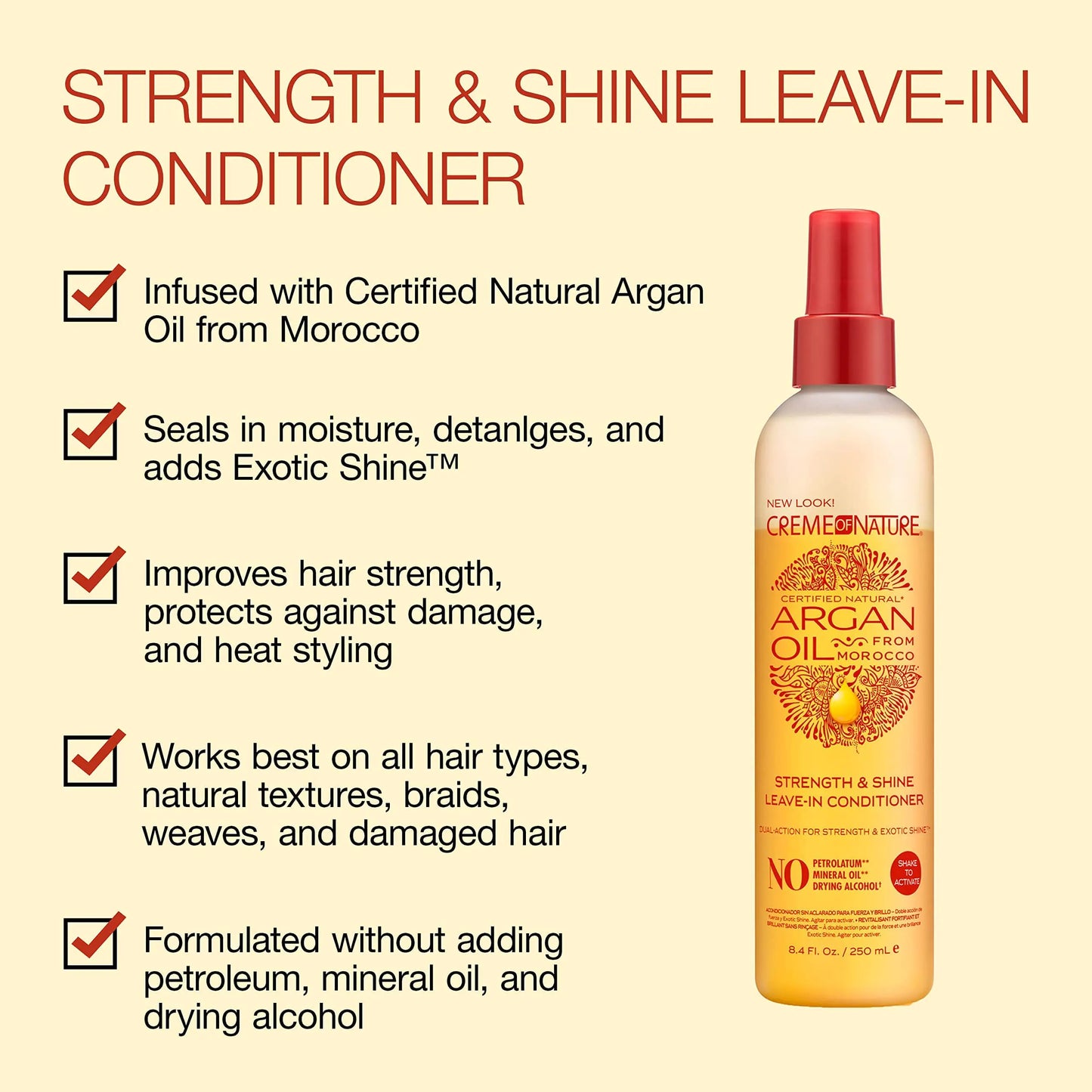 Creme of Nature, Argan Oil Leave In Conditioner, Detangling and Conditioning Formula for Normal Hair 8.45 Fl Oz 8.4 Fl Oz (Pack of 1)