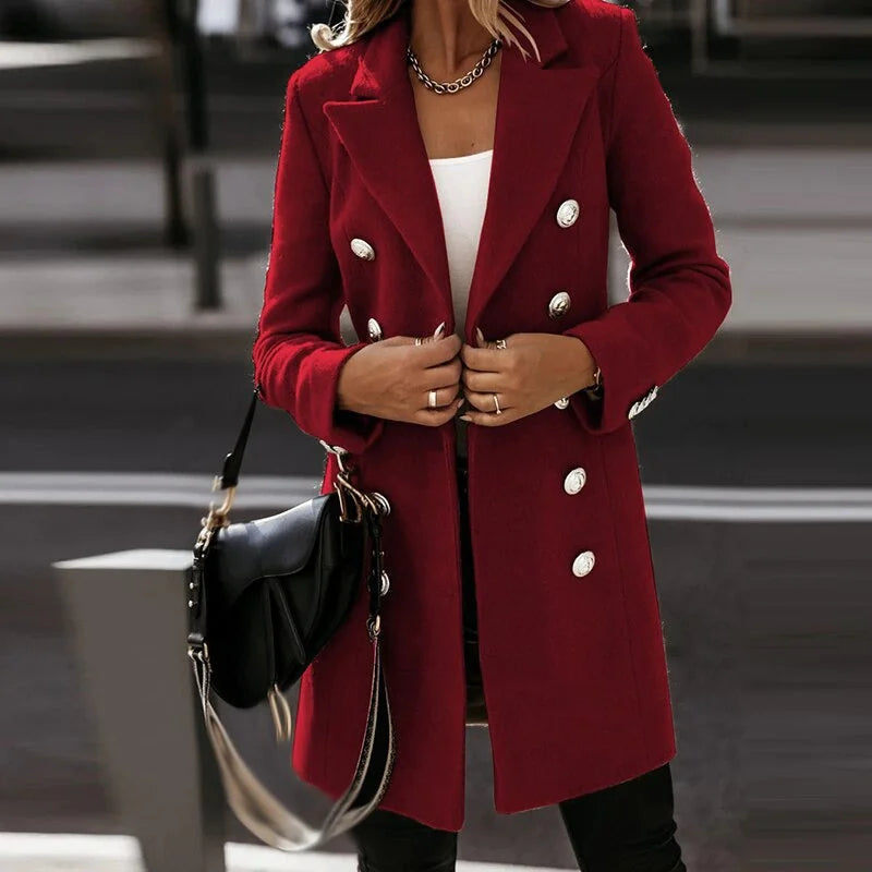 Fashionable Woolen Double-Breasted Jacket for Women